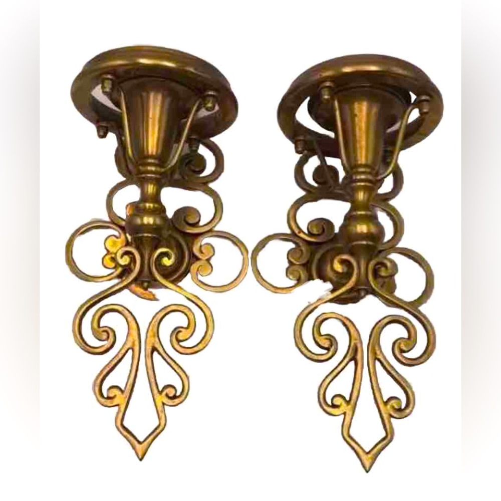 Vintage CHAPMAN 1988 Hollywood Regency Heavy Brass of Pair 2 Wall Sconces